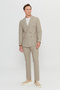 Men's Beige Slim Fit Slim Fit Swallow Collar Flexible Double-Breasted Suit with Pocket Bag - 4
