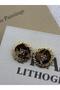 Special Series Gold Color Earrings with Leopard Tulle and Pearl Detail