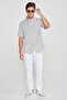 Men's Gray Comfort Fit Relaxed Cut Button Collar Linen Look 100% Cotton Flared Short Sleeve Shirt - 2