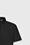 Men's Black Comfort Fit Relaxed Cut Button Collar Linen Look 100% Cotton Short Sleeve Shirt - 7