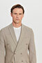 Men's Beige Slim Fit Slim Fit Swallow Collar Flexible Double-Breasted Suit with Pocket Bag - 5