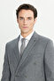 Men's Gray Wool Slim Fit Slim Fit Swallow Collar Flap Pocket Double-Breasted Suit - 4