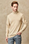 Men's Beige Anti-Pilling Standard Fit Full Turtleneck Knitwear Sweater - 4