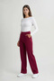 Burgundy High Waist Women's Palazzo Trousers with Pockets - 5