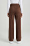 Brown High Waist Women's Palazzo Trousers with Pockets - 8