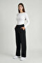 Black High Waist Women's Palazzo Trousers with Pockets - 3