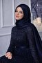 Satin Textured Janjanlı Evening Dress Shawl Dark Blue 102 - 2