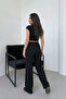 Women's Modal Fabric Seasonal Wide-Leg Elastic Waist Black Sweatpants with Pockets - 5