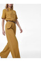 High Waist Pocket Detailed Belted Wide Leg Fabric Trousers - 4