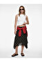 Normal Waist Asymmetrical Cut Tulle Midi Plaid Piece Skirt