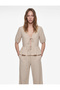 Viscose Blended V-Neck Blouse with Tie Detail and Short Balloon Sleeves - 2