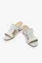 White Genuine Leather Block Heeled Banded Women's Slippers - 7
