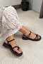 Women's Harli Acı Kahve Ring Detailed Cross Toe Sandals - 7