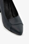 Navy Blue Genuine Leather Thick Heeled Classic Women's Shoes - 2