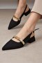 Laura Black Open-Back Matte Satin Fabric Women's Short Heeled Shoes