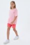 Girl's Crew Neck Embroidered Summer Regular Fit Pink Shorts Set Us2512-C-V2 - 5