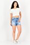 Women Washed Denim Shorts, Blue - 4