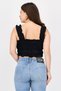 Women Square Neckline Sleeveless Ruched Detail Cropped Top, Black - 3