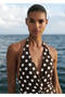 Polka Dot Patterned Halter Neck Swimsuit - 6