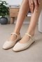 Gillian Beige Color Blunt Toe Women's Ballerina Shoes - 5