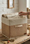 White Garnished Jute Coverless Closet Laundry Toy Organizer Folding Storage Box with Lid 30X