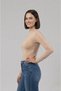 Women's Long Sleeve Half Turtleneck Bodysuit Beige 1 Piece - 5