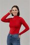 Women's Long Sleeve Half Turtleneck Body Red 1 Piece - 3