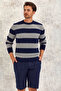 Burton Navy Blue - Gray 100% Cotton Round Neck Knitwear - 5