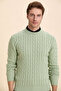 Dario Light Green 100% Cotton Hair Knit Crew Neck Sweater - 2