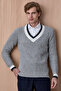 Heimar Gray 100% Cotton V-Neck Knitwear - 5