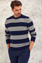 Burton Navy Blue - Gray 100% Cotton Round Neck Knitwear - 4