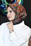 وشاح قطني بنقشة شعبية، باللون العنابي - 2
