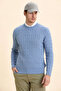 Dario Blue 100% Cotton Hair Knit Crew Neck Sweater - 3