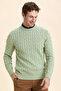 Dario Light Green 100% Cotton Hair Knit Crew Neck Sweater - 3