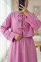 Linen Look Suit with Lace-Up Front and Elastic Waist Skirt - Pink - 5