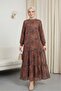 Ethnic Pattern Skirt with Segmented Lining Chiffon Dress -Brown - 5