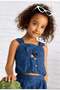 Girl's Denim T-Shirt with Ribbon Detail, Ages 2-10, Dark Blue