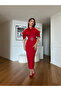 Women's Red Imported Summer Scuba Fabric Belted Tassel Brooch Detail Lined Design Dress - 8