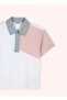 Boy's Short Sleeve Polo Collar Color Block T-Shirt 5-12 Years Blue - 2