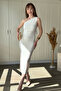 Draped One Shoulder Slit Red Dress - 8