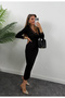Women's Black Lace Detailed V-Neck Stretch Fabric Midi Dress - 6