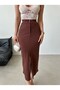 Women's High Waist Midi Length Knitted Skirt with Front Slit - 3