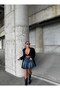 High Waist Denim Mini Skirt with Pile Detail - 3