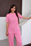 Women's Modal Fabric Short Sleeve Tracksuit Set 1098 Pink - 6