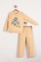 Daisy Motif Girls' Tracksuit Mnk0620 Brown - 3