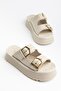 Women's Beige Suede High PU Sole Double Buckled Slipper - 3