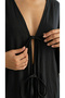 Women's Black Kimono with Tie Front and 2 Lace Details - 2