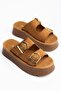 Women's Tan Suede High PU Sole Double Buckled Slipper - 2