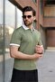 Khaki Polo Collar Knitwear Men's T-Shirt E7470 - 5