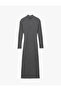 X Şahika Ercümen - Mock Neck Midi Pencil Dress with Long Sleeves and Metal Accessories Slit - 5